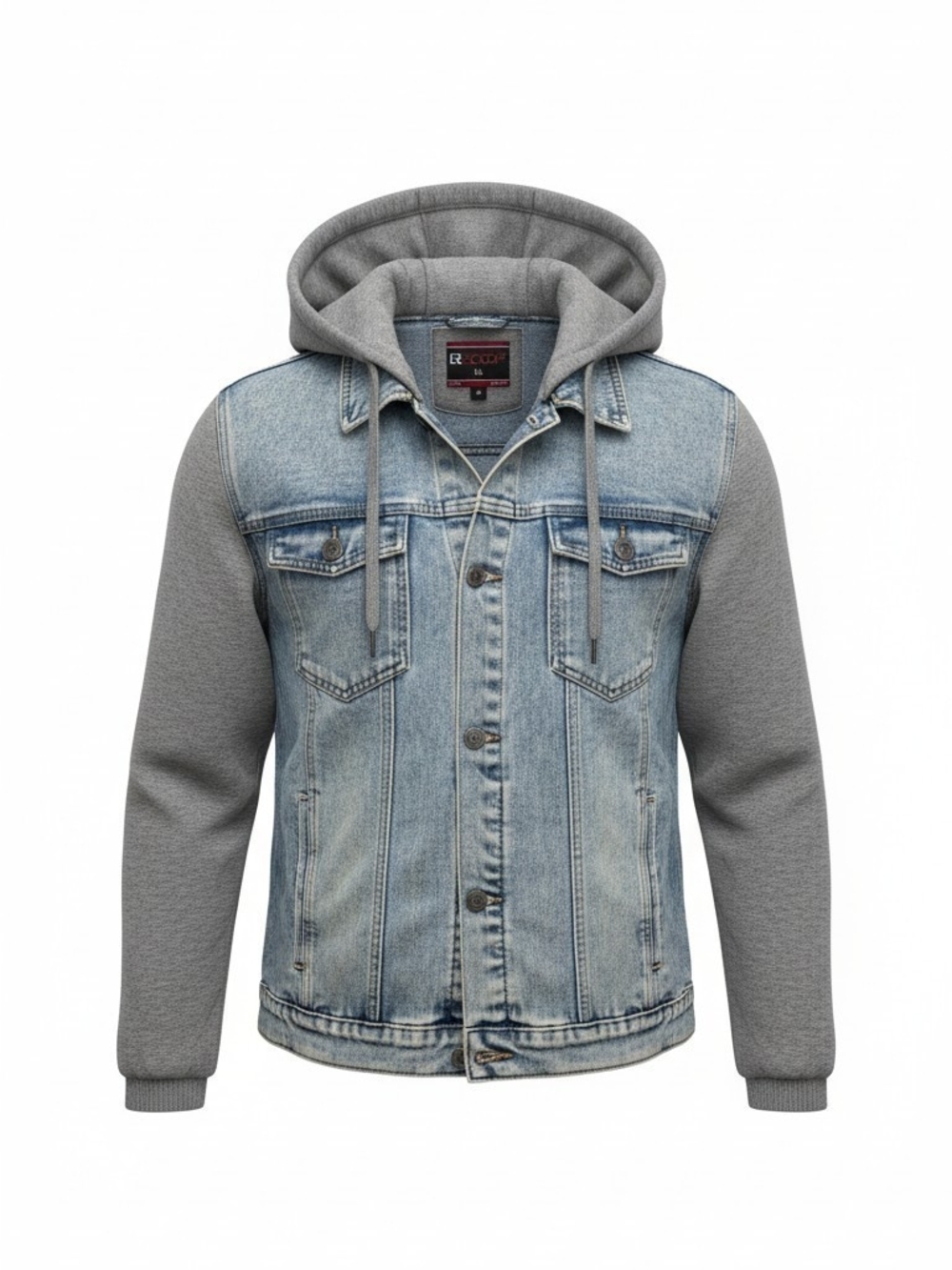 LR Scoop Men’s XL Acid Wash Denim Hoodie Jacket Gray Sweatshirt Sleeves Streetwe